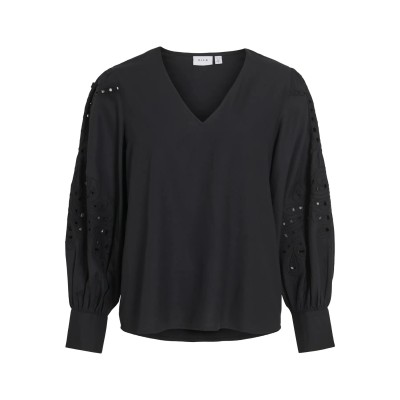 VILA BLUSA ENCAJE VIMILNA NEGRA